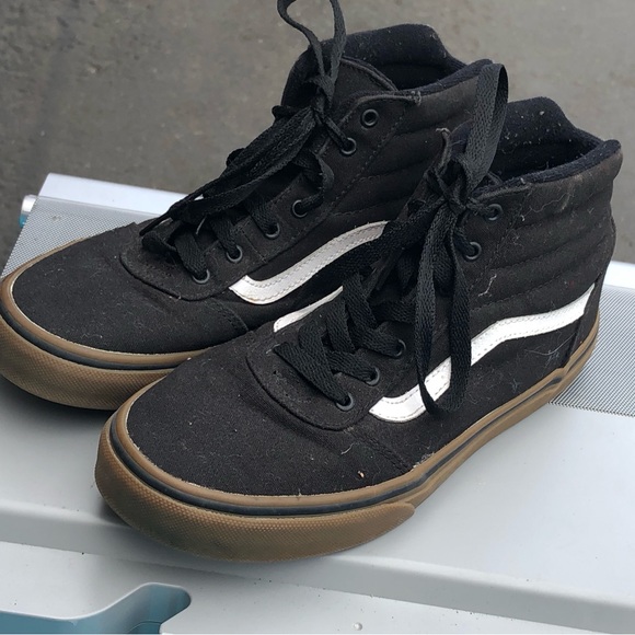 Vans Off the Wall High Top Shoes Youth Boy’s Black & White Canvas Sneakers Sz 5 - Picture 9 of 13